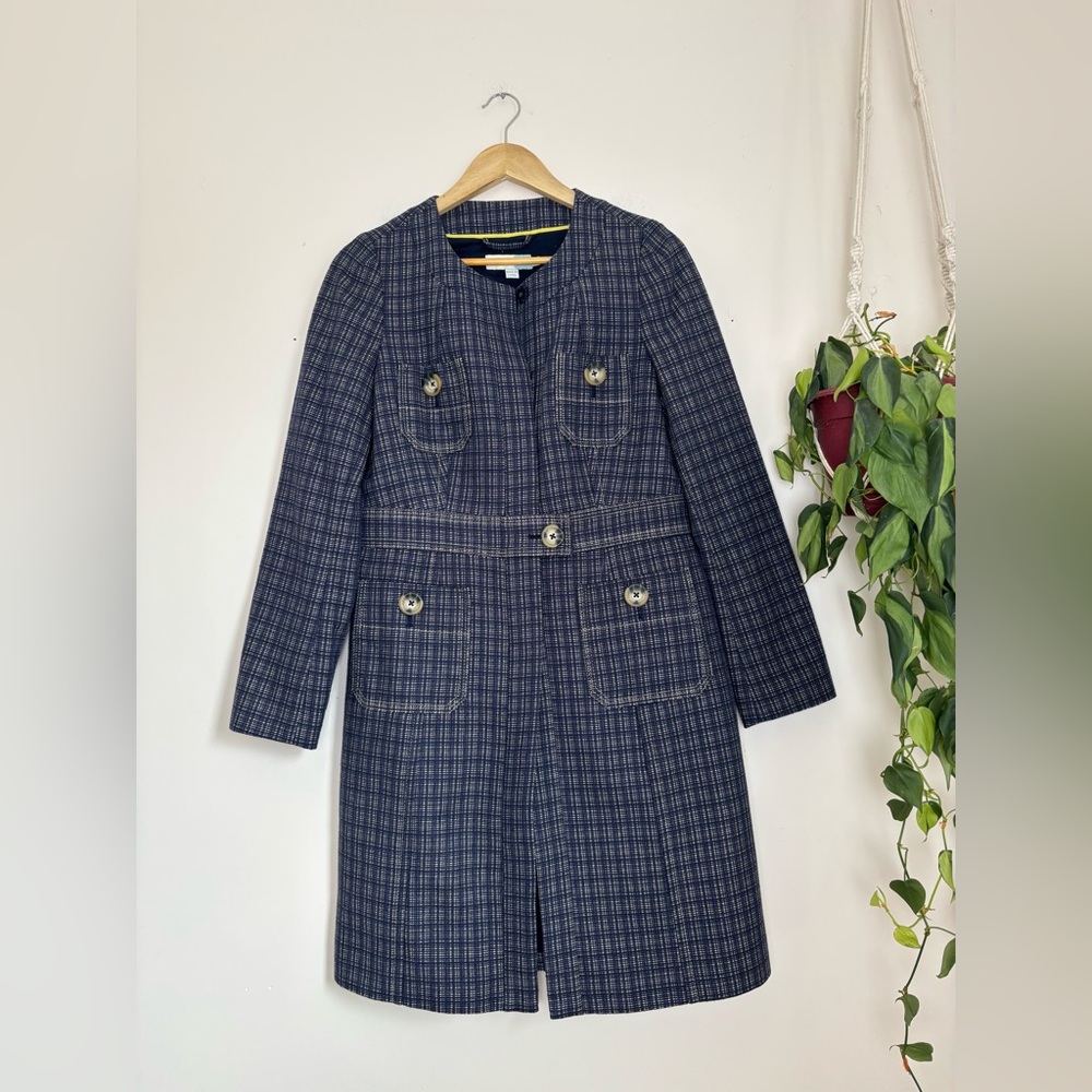 Boden Plaid Pea Coat In Navy